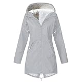 Komiseup Regenjacke Damen Lange Übergangsjacke mit Kapuze Wasserdicht Atmungsaktiv Softshelljacke Frauen Regenmantel Fleece gefütterte Funktionsjacke Winter Windbreaker Wanderjacke Outdoorjacke 15
