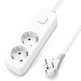 Aigostar Steckdosenleiste 2 fach mit Schalter, Mehrfachsteckdose mit Kindersicherung, Verteilersteckdose mit 1.5 m Kabel
