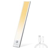 Schrankbeleuchtung Led mit Bewegungsmelder, 24CM Küchen Unterbauleuchte Led, 3 Farbmodi Dimmbar Slim Bright Led mit Magnet, USB Aufladbar Akku Led Lichtleiste für Küche, Schlafzimmer, Schrank-1 Stück