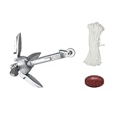 MZRAN 1,5 kg faltbare Grapnel-Boote, Anker, zusammenklappbarer Grapnel für Kajak, mit 20 m Abschleppseilankern