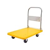 Plattform Handwagen,Faltbar Push Hand Cart Ausgestattet mit 4 Universalrädern,300kg Tragfähigkeit Heavy Duty platzsparend zusammenklappbar Ladewagen Für Fabriken,Autohäuser,Versandterminals (Gelb)