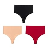 MKLQLS 3-Teiliges Nahtloses Damen-Tanga-Set Atmungsaktive Unterwäsche Bequemer String Sexy G-String Hipster-Slip Hohe Taille Höschen Unsichtbare Unterhose Weicher T-Rücken Bikini-Set 1 L