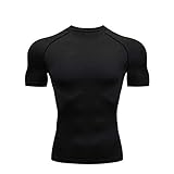 Celucke Funktionsshirt Herren Kompressionsshirt Kurzarm Laufshirt Muskelshirt Männer Sportshirts Atmungsaktiv Schnelltrocknend Trainingsshirt für Fitness Training Jogging (Schwarz, XS)