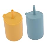 HONMEET 2 Stück Trinklernbecher mit Strohhalm für Kleinkinder Bruchsicher Ergonomisch Geformt Kompakt und Griffig für Junge Mädchen und Kleinkinder Farben Gelb Rauchblau