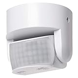 EMOS - Infrarot-Bewegungsmelder wasserdicht - Reichweite 12 m - Empfindlichkeit 3-2000 Lux - Detektionswinkel 180° - Schaltdauer 10 Sek bis 15 Min - 230 V zur Aufputzmontage - für Innen & Außen - weiß