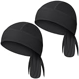 MELLIEX 2 Stück Sport Bandana Cap Herren Damen, Atmungsaktive Kopftuch, UV-Schutz Piratentuch, Verstellbarer Durag für Radfahren Klettern Laufen Fitness, Schwarz