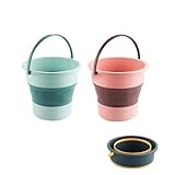 2 Stück Eimer für Säubern, 17L Platzsparender Faltbarer Eimer, Falteimer aus Kunststoff für Autowäsche, Camping im Freien, Wasserauffang, Kinderspiel, Tierfütterung, Reinigung, Tragbare Falteimer (E)