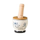 XTJS56QB Gewürzmühle Startseite Knoblauchmörser Keramikmühle Gewürzstampfer Manuelle Kräutermühle mit Holzdeckel und Stößel Kräuterschale