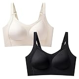 Necalisi BH Damen ohne bügel große brüste starker Halt Dirndl BH ohne Push up Bügelloser Beige+schwarz Bra weich bequem unsichtbar nahtlos doppellagiger Softcup-BHS 80D