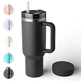 Bailkind 1182mL 40oz Thermobecher Autobecher Spritzfestem, Kaffeebecher to go Edelstahl Vakuum Isolierbecher mit 2 Strohhalm 2 dicht Deckel und Reinigungsbürste, BPA-Frei, Spülmaschinenfest-Graphit