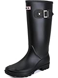 Lvptsh Gummistiefel Damen Hoch Regenstiefel Langschaft Wasserdichte Garten Stiefel Anti Rutsch Wellington Boots Rain Boots,Black,EU40