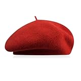GIDWRIY Französische Klassische Baskenmütze Damen,Barett Damen Wolle,Franzosen Mütze,French Beret,Wintermütze Barett Hut,Künstler Mütze Pantomime,Barette für Frühling Herbst Winte - Groß Rot