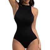 GOLD CARP Shapewear Damen Body Bauchweg Shaping Formende Bodys Nahtlos Body Shaper Bauchkontrolle Neckholder Ärmellos Top Bodysuit Figurformend Unterwäsche,Schwarz,M