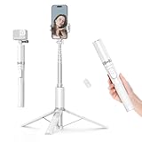 ATUMTEK 161 cm Selfie-Stick-Stativ mit Abnehmbarer Handyhalterung und Fernbedienung, kompatibel mit iPhone, Samsung und Android-Smartphones, Batteriebetrieben,Weiß