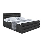 ALTDECOR Boxspringbett mit Multipocket-Matratze H4 (20 cm hoch) mit + PUR + Kokosmatte, Topper (5 cm hoch), Polsterbett mit Kopfteil und Bettkasten - Celestia-Z - 160x200 - Schwarz Samt