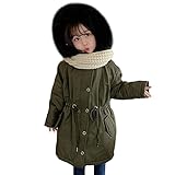 LSHDCER Kindermantel, gepolstert, aus Baumwolle, mittellang, Winterjacke für Mädchen, mit Kapuze, Pelzkragen, Jacke, Parka, winddicht, dick, grün, 2-3 Jahre