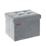 SONGMICS Sitzhocker mit Stauraum, kleine klappbare Sitzbank, 31 x 41 cm Fußbank, Aufbewahrungsbox, bis 130 kg belastbar, für Wohnzimmer Schlafzimmer Schlafsaal, Taubengrau LSF200G02