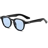 Long Keeper Kleine runde Sonnenbrille für Herren und Damen, Retro-Sonnenbrille, klassisch, Vintage, runde Brille, Unisex, modische Farbtöne, UV400-Schutz, Schwarzer Rahmen / klare blaue Gläser