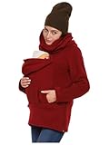 YiZYiF Fleece Tragejacke Für Mama Und Baby Umstandsjacke Winter 3 In 1 Wintermantel Mit Trageeinsatz Baby Rot L