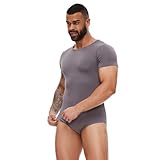 kiligspace Kurzärmeliger Herren-Body, Strampler, Schlafanzug für Herren, mit Knopfleiste, Einteiler, Basic-Einteiler, Grau, L