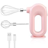 Kabelloser Handmixer Elektrischer: Mini-Handrührer mit 4 Stufen & 2 Schneebesen, Elektromixer USB-Wiederaufladbar Elektrischer Mixer, Ei-Schläger für Backen, Sahne, Kuchen, Pudding & Mehr, Rosa