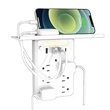 Wall Outlet Extender with Shelf Night Light, Steckdose mit LED-Nachtlicht, Mehrfachsteckdose Mit Palette, Steckdosenleiste Mit 6 AC Steckdose, 3 USB-A und USB-C Steckdosenadapter