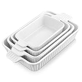 MALACASA Auflaufform, 4-teilig Set Groß & Klein Stapelbar Backformen (37, 30, 28, 24 cm) | Rechteckig Ofenfest Baking Dish aus Keramik für Lasagne, Braten, Tiramisu & Aufläufe, Weiß, Serie Bake