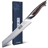 HOSHANHO Brotmesser, 20cm Gestochen Scharf Brotmesser mit Wellenschliff aus Hochgekohltem Edelstahl, Professional Bread Knife für Brot, Bagels, Kuchen