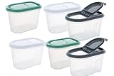 LIVINJA Vorratsdosen 6er Set Mix 1,1L - Schüttdosen transparent mit Klappdeckeln - Müslispender aus Kunststoff - Made in Europe - 100% recyclebar