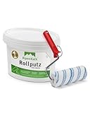 Rauer Rollputz für Innen I 7 kg für ca. 12 m² + Spezialrolle 18 cm I 1,0 mm Körnung I Verarbeitungsfertig & streifenfrei wie vom Profi I Atmungsaktiv, schimmelhemmend & lösungsmittelfrei