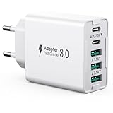 USB C Ladegerät Mehrfach, Ladestecker USB C, 50W 5 Port USB C Schnellladegerät, Adapter USB C Netzteile Stecker für iPhone 15 14 13 12 11, iPad, Samsung Galaxy S24 S23, Handys ladegerät USB C Charger