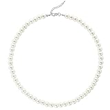 Duriya Perlenkette Damen Weiße Perlen Halskette für Frauen und Mädchen verstellbare Perlenimitaten Runde mit 6–12 mm Pearl Necklace Schmuck Geschenk 8mm Standardverpackung