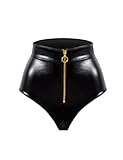 LOVE YOU SEXY Damen Kunstleder Höhe Taille Unterhosen mit Reißverschluss, Schwarz Unterhosen, XL