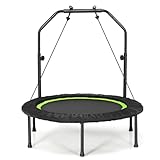 LIFEZEAL Faltbares Fitnesstrampolin Ø101cm, Springer mit Sicherheitsstange & 2 Widerstandsbänder, Trampolin für Erwachsene & Kinder mit verstellbaren Höhe 107,5-130,5 cm, Belastung 150 kg