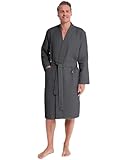 Twinzen Bademantel Herren Waffelpique – 100% Baumwolle – Leicht und Weich Bademantel Baumwolle - Dunkelgrau - M