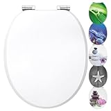 WC Sitz mit Absenkautomatik | Holzkern | stabile Softclose Scharniere | einfache Montage | glatte Oberfläche | tolle Motive zur Auswahl | Holz WC-Deckel universell passend (weiß)