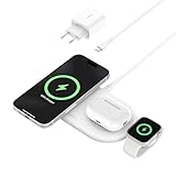 Belkin BoostCharge Pro kabellose 3-in-1-Ladestation mit magnetischem Qi2, 15 W, Schnellladegerät, Wireless Charger kompatibel mit den iPhone-Serien 16, AirPods, Apple Watch usw. – Weiß