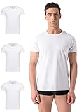 Burnell & Son Herren T-Shirt 3er Pack Rundhals Unterhemd Herren - Stretch - Kurzarm Shirt Männer aus Baumwolle Basic Slim Fit Weiss M