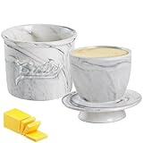 Cnwinu Butterdose,Französische Butterdose Wassergekühlt,Butterglocke Keramik,Butterdosen mit Deckel,Butterfass,Französischer Buttertopf für Frische und Streichfähige Butter (Marmor, 10x10cm)