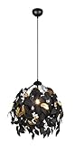 Reality Leuchten RL LIVE YOUR LIGHT Pendelleuchte Leavy R10461932, Metall schwarz, Schirm Kunststoff schwarz/goldfarbig, exkl. 1x E27