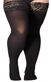 Moon Wood Plus Size Halterlose Strümpfe für Damen 55 DEN Spitze Sexy Stay Up Nylonstrümpfe Große Größen Overknee Strümpfe Schwarz