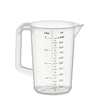 APS 30047 Messbecher 1 Liter, Ø 12 x H: 17 cm, Kunststoffbecher mit geprägter Maßskalierung außen, geschlossener Griff, 1- und ml-Liter- Einteilung, spülmaschinengeeignet