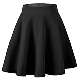 Dressever Damen Basic Vielseitige Dehnbaren Informell Casual Mini Hohe Taille A-Linie Tennisrock Tanzrock Schwarz Small