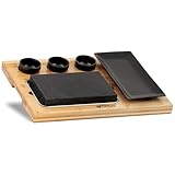 Mahlzeit Lavastein Set (7-teilig) | Set mit heißem Stein, Teller und Dipschalen auf praktischem Holzbrett | Grill Stein, Steak Stein, Steak Stone, Heißer Stein Steak