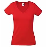 Fruit of the Loom Damen T-Shirt Valueweight V-Neck T Lady-Fit, Farbe:rot, Größe:L