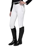 FitsT4 Sports Damen Reitleggings Silikon Vollbesatz Reithose mit Handytasche und Gürtelschlaufen,Weiß,Gr.M