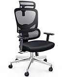 Marsail Ergonomischer Bürostuhl Schreibtischstuhl mit Verstellbarer Lendenwirbelstütze,Ergonomischer Stuhl 90-135° Schwenkung mit Verstellbarer Kopfstütze und 2D-Armlehnen für das Heimbüro,Studie