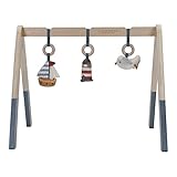 Little Dutch 8610 Holz Baby Gym Spieltrapez mit Stoff Anhängern - Sailors Bay blau (70x21,5x40 cm)