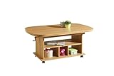 Hela Tische, Funktionscouchtisch Babsi, Holzwerkstoff melaminbeschichtet, Buche, höhenverstellbar 53-63cm, ausziehbar 107-157cm, auf Rollen
