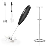 Arendo - Stab Milchaufschäumer elektrisch - MINI MILKSPACE - elektrischer Handmilchaufschäumer mit Batterien – Motor mit 13.000 U/min – Schneebesen und Dual-Quirl - Ständer – Cappuccino Shakes Cocktai
